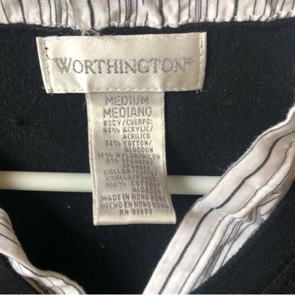 Worthington Sweater Women’s 90’s Faux Layered Black & White 3/4 Sleeve Sweater M - Picture 2 of 6
